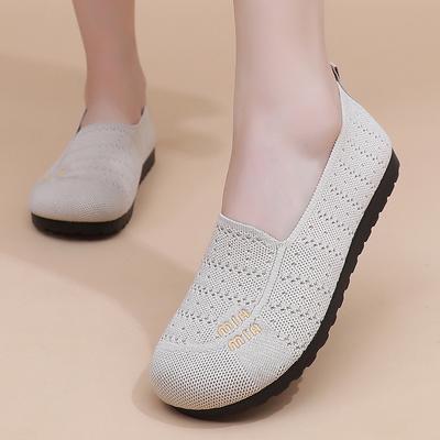 Chaussures d'été pour femmes nouvelles chaussures de maman tissées volantes chaussures plates à la mode respirantes semelle souple polyvalentes chaussures simples creuses