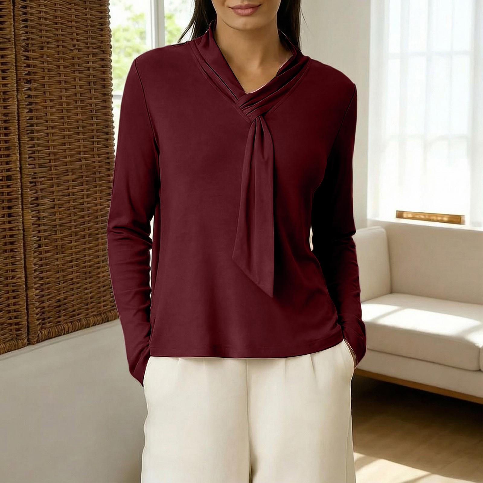 

Women s Fashionable Long Sleeve Elegant Commuting And Casual Top XL винний