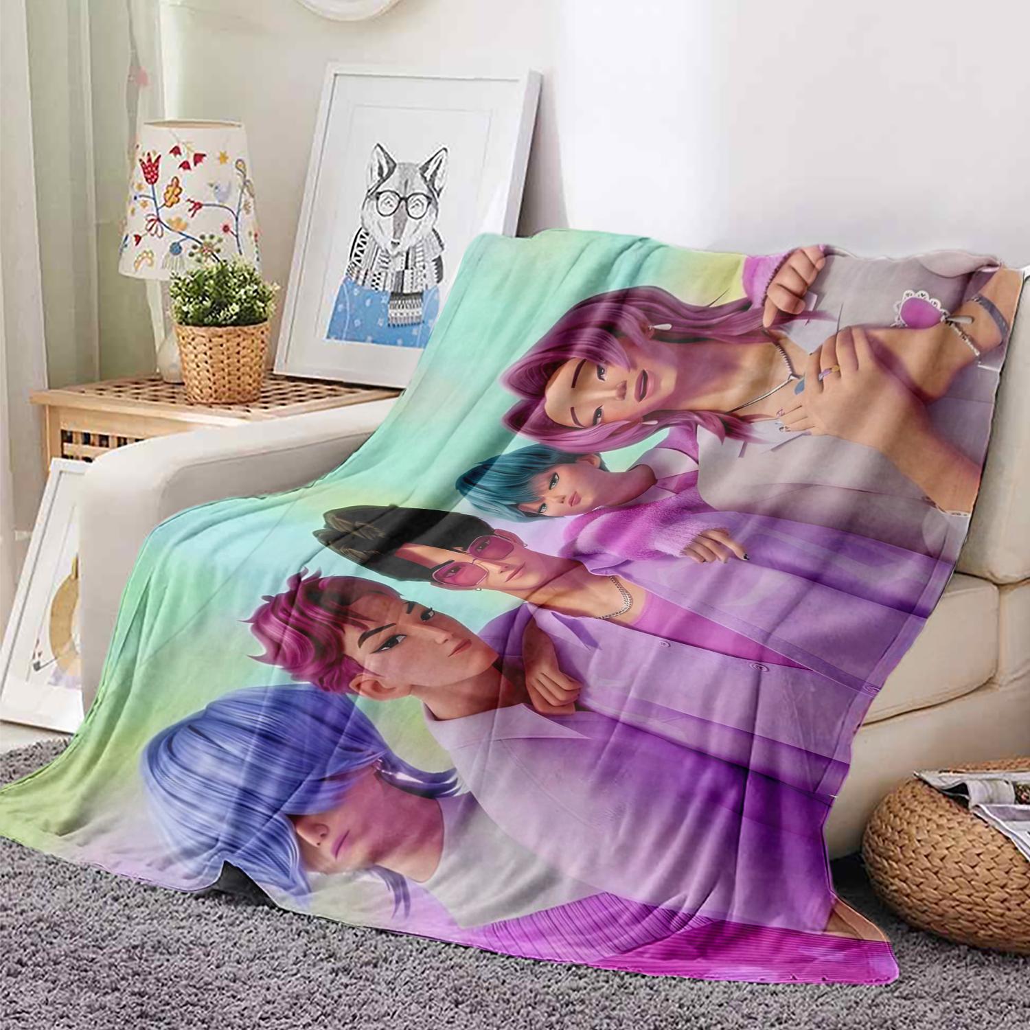 

K-Pop D-emon H-unter Одеяло Аниме Фланелевое Одеяло Подарок для Фаната Подходит для Домашнего Отдыха Кемпинга Путешествий Многофункциональное Одеяло 30x40in