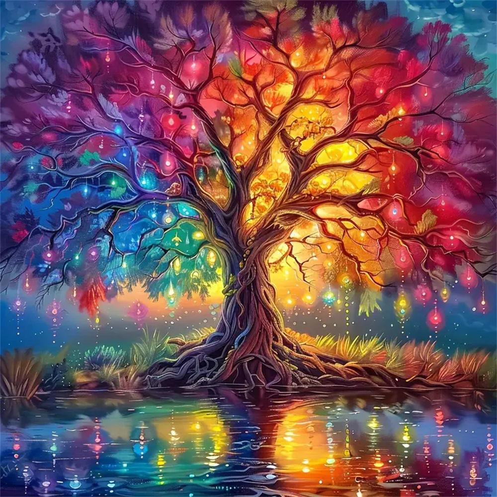 DIY Diamond Painting Colorful Tree Cross Stitch Kit Mosaic Art Diamond Painting Full Circle Diamond Home Decoration