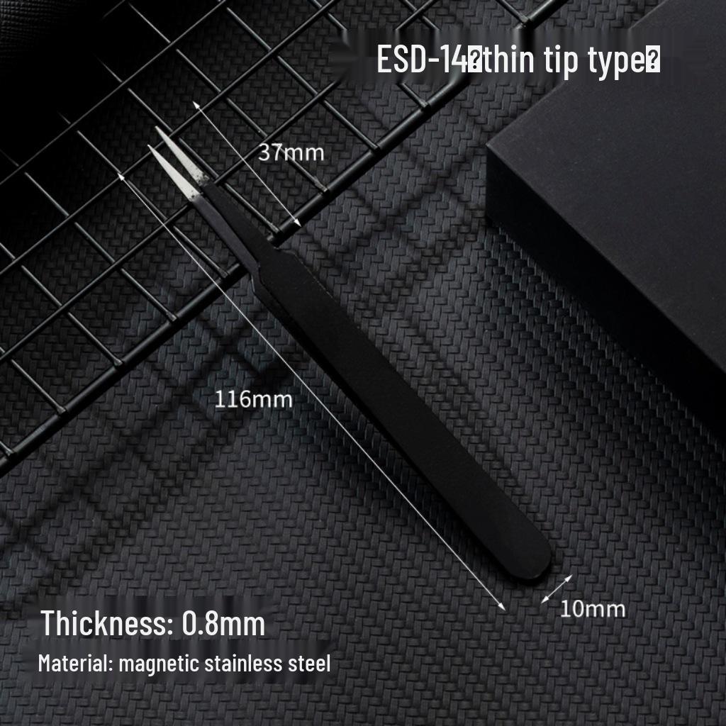 Black Anti-Static Stainless Steel Curved Tip Tweezers Set for Nail Art, Journaling, and Repairs