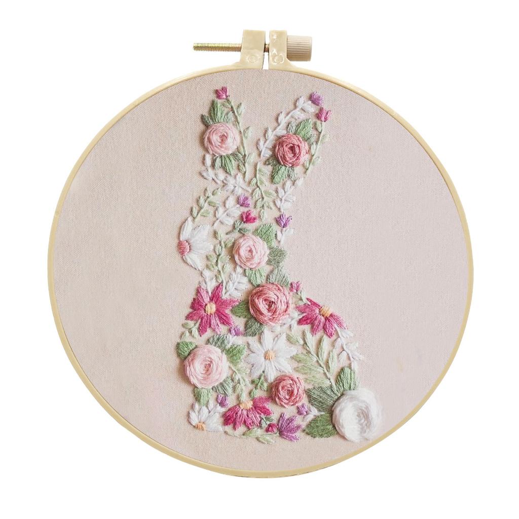 1pc Rabbit and Flower Pattern Embroidery DIY Fabric Craft Kit with Tools