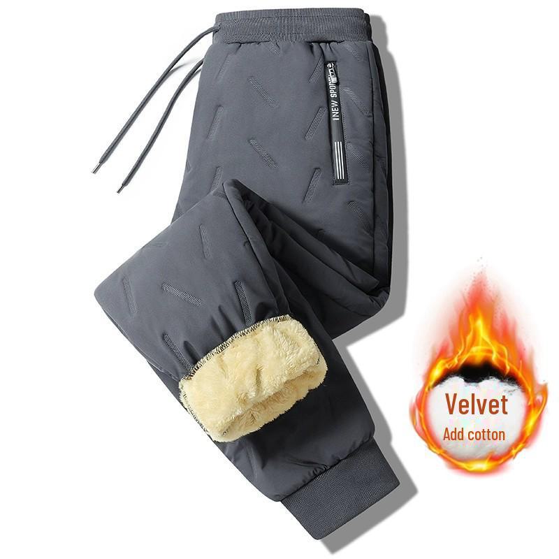 Men's Lambskin Thickened Velvet-Lined Warm Casual Pants: Large Size Cold-Proof Outerwear for Middle-Aged & Elderly.