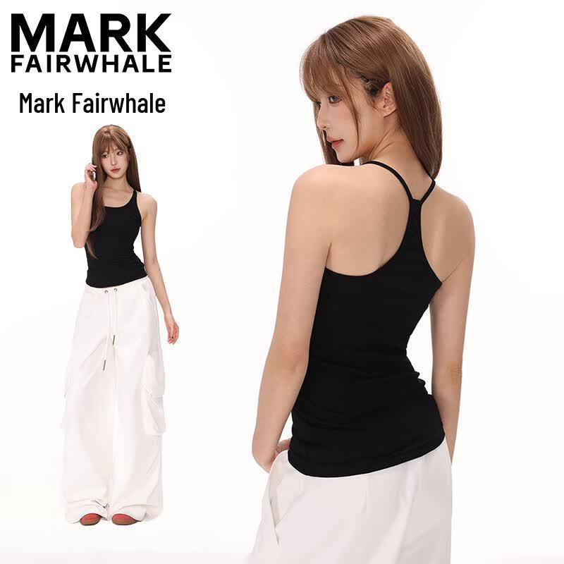 MARK FAIRWHALE Women s Halter Neck Ribbed Tank Top with Built-in Bra L
