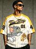 Sommer Klassisch Cartoon Tom & Jerry Print Fußballtrikots Für Männer Frauen Lässig Rundhals Patchwork Kurzarm T-Shirts Mann Sport Oberteile
