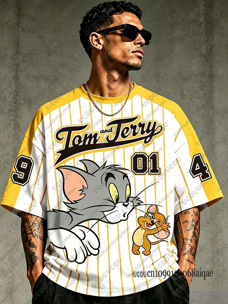 Sommer Klassisch Cartoon Tom & Jerry Print Fußballtrikots Für Männer Frauen Lässig Rundhals Patchwork Kurzarm T-Shirts Mann Sport Oberteile