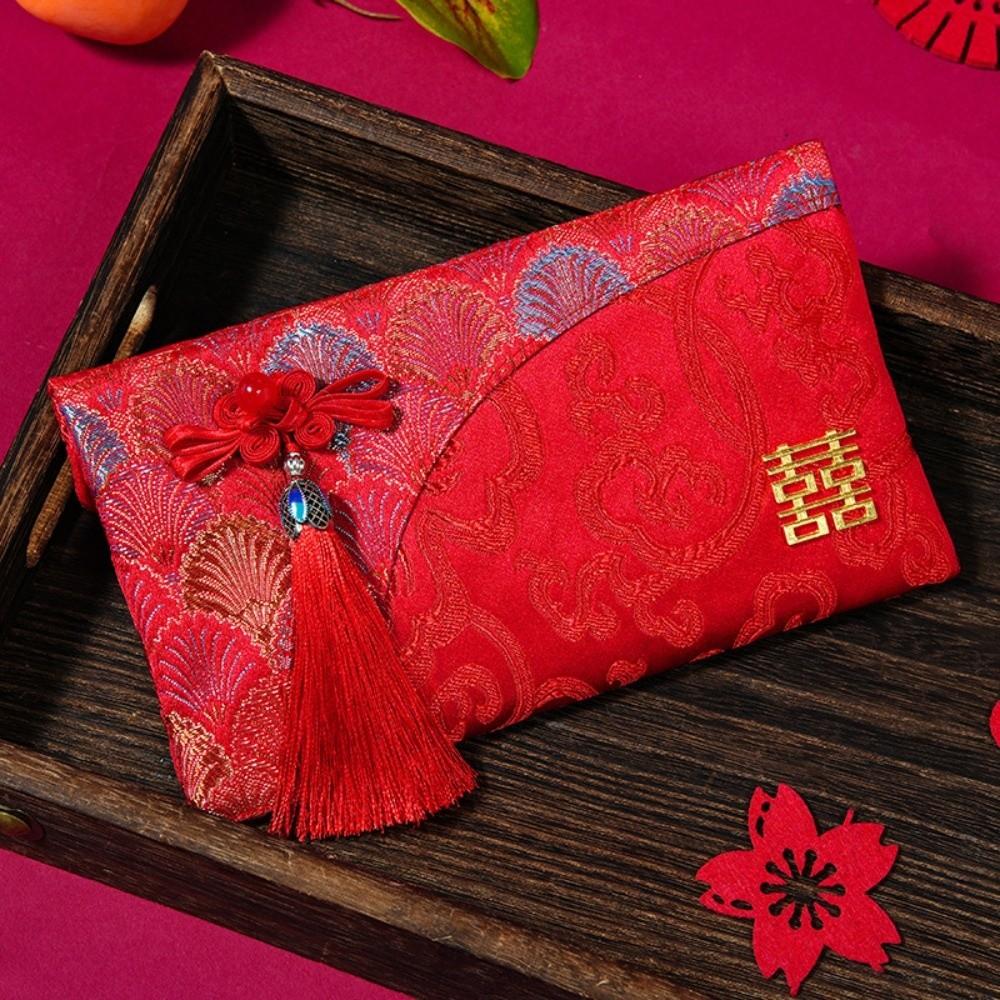 Embroidery Wedding Hongbao Blessing Words Red Pockets Brocade Red Envelop Spring Festival