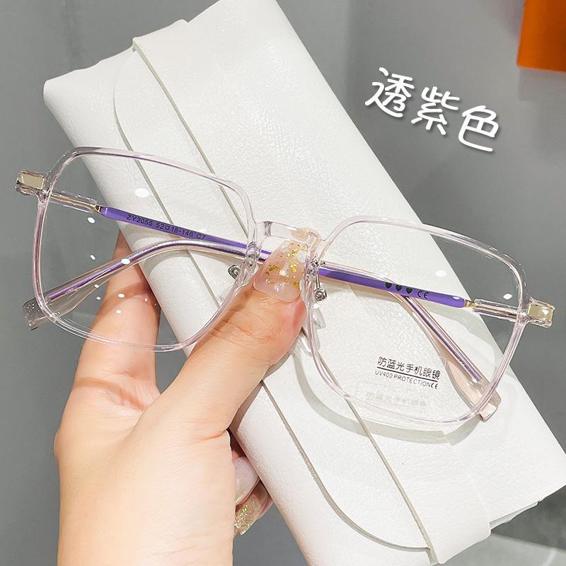 Anti-blue flat light glasses, women's literary and artistic fan, pure desire to show the wind, small face, large square frame, myopia glasses frame, f