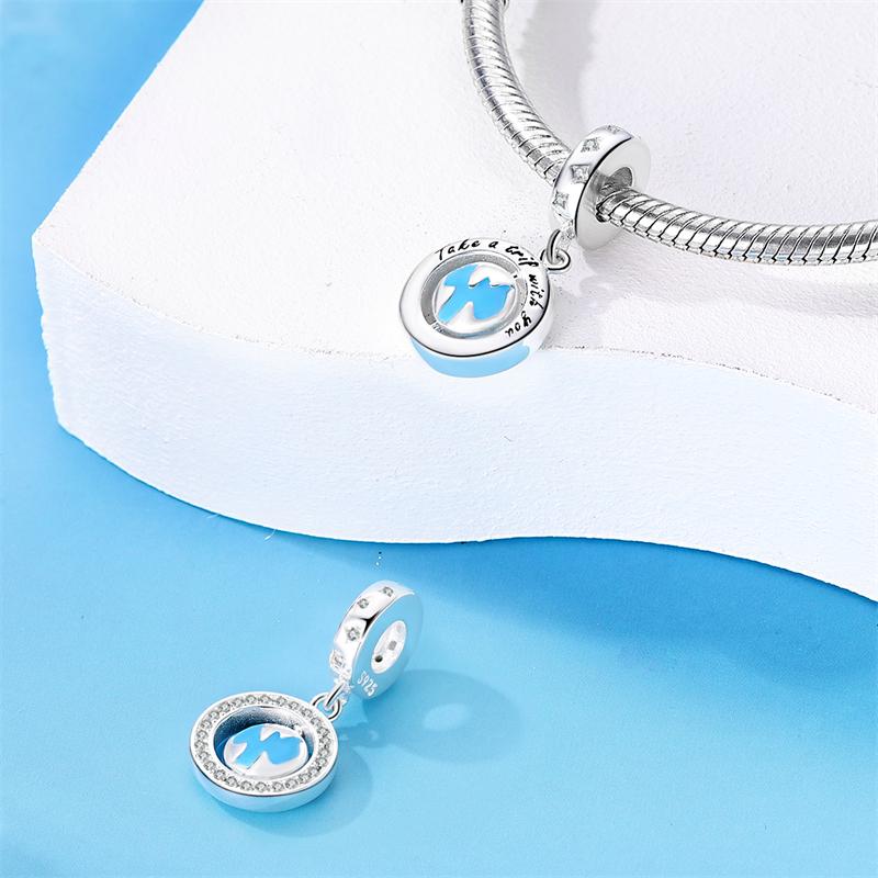 Authentic Original Copper Metal Charm Bead Components Luxury Blue Earth Pendant Bead Component White Zircon Bead Components Compatible With Bracelet