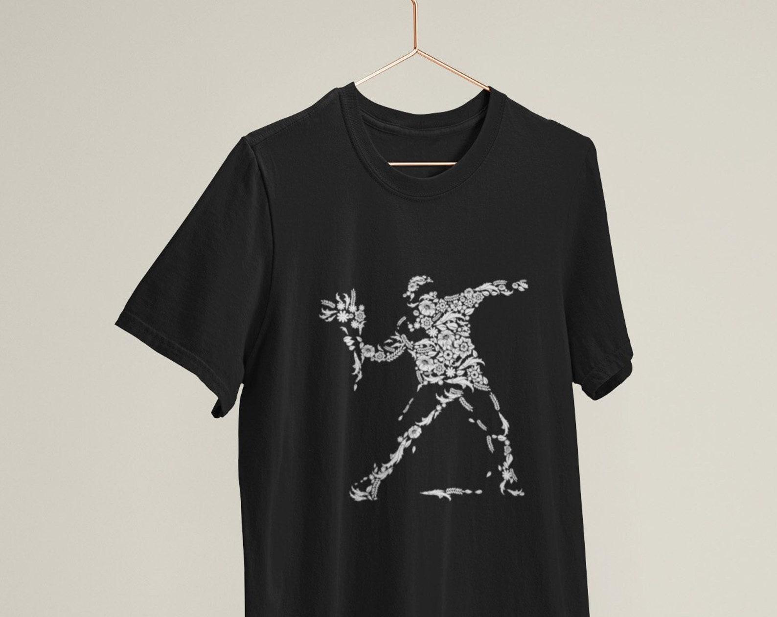 Banksy Inspired Flower Thrower / Heavyweight cotton unisex T shirt with print tee top L