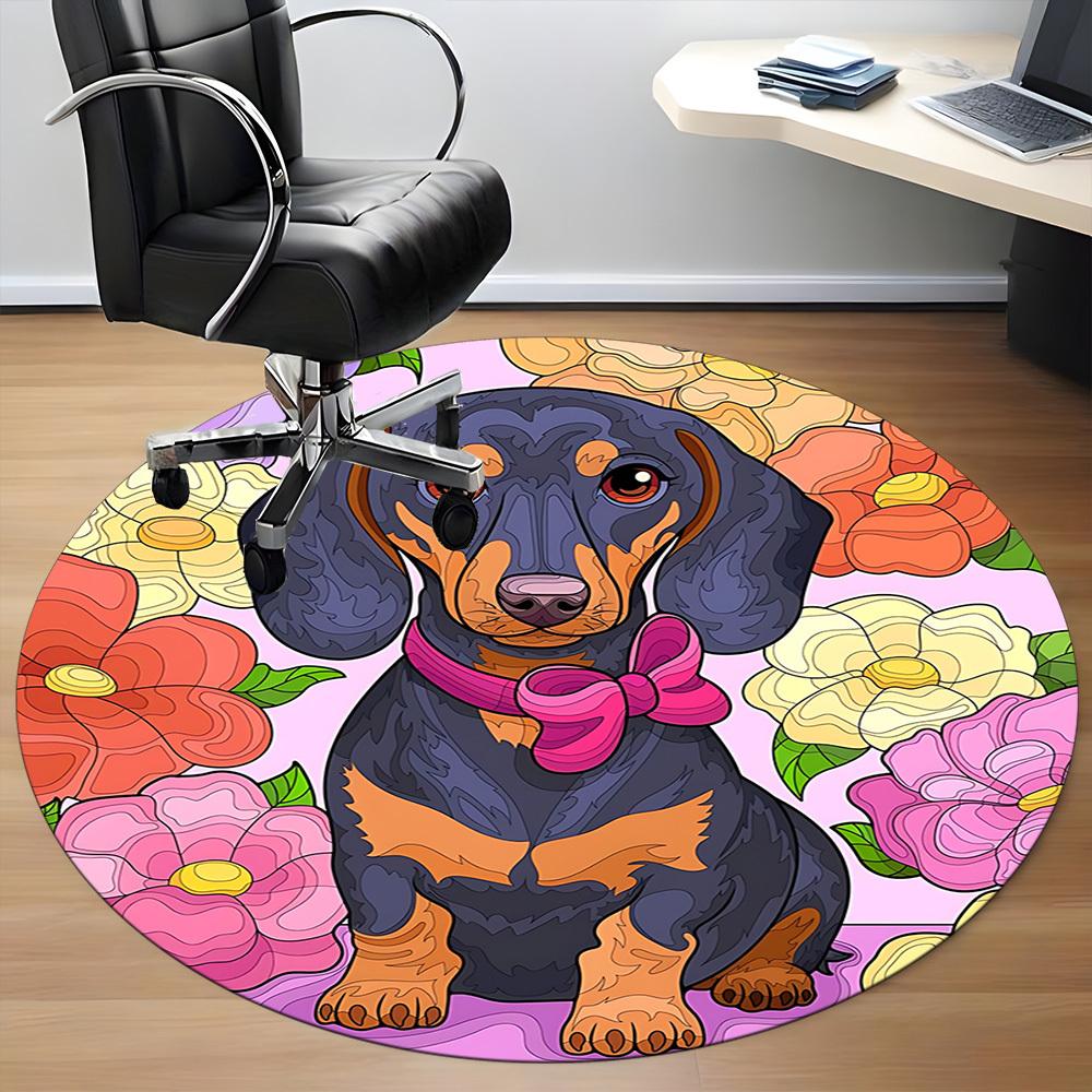 1pc Dachshund Flowers Office Round Rug, Non-slip, Soft and Durable Office Rug for Interior Decoration, Perfect for Office,Decoration Yy260204024