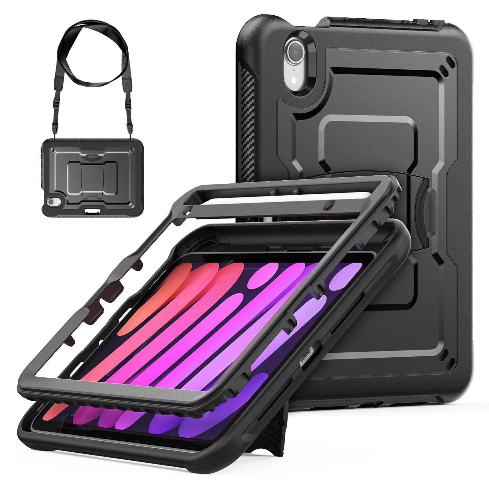 

Для iPad мини (2024)/(2021) Чехол-подставка из скрытого цинкового сплава PC+TPE чехол для планшета с плечевым ремнем Black