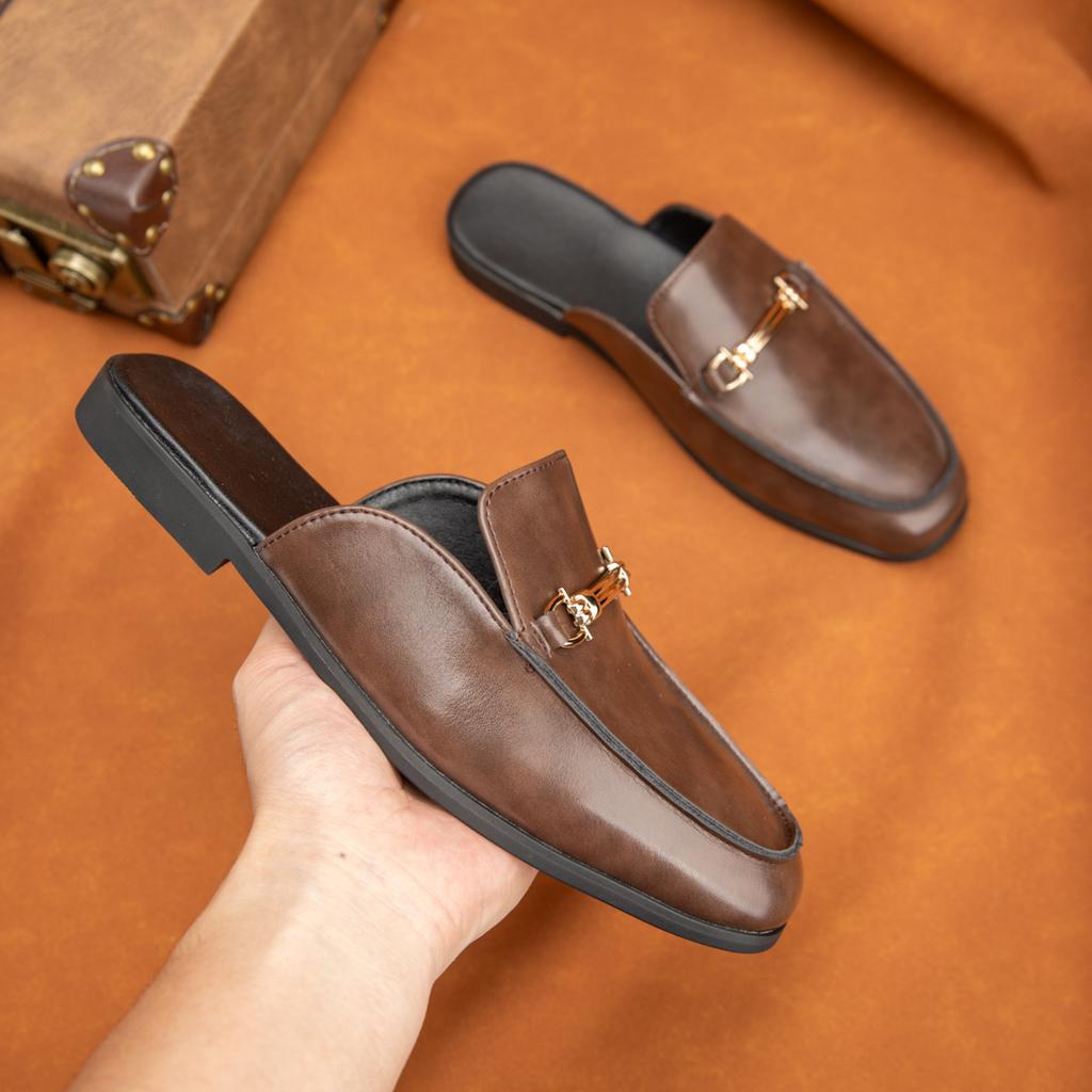 Fashion Stylish Style Male Muller Shoes Casual Half Shoes Comfortable Mens Loafers Fashion Mens Leather Slippers Leisure Walk Half Drag