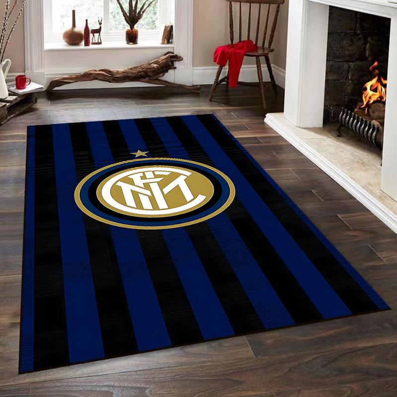 Inter Milan Logo on Striped Design Rug Non-slip rug suitable for living room and bedroom sofas