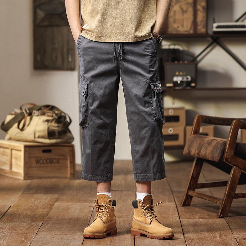 

Retro Straight Overalls Men s Eight-point Pants Summer Loose Casual Trendy Pants Men s Senior Sense 30 серый