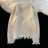Men Fall Winter Sweater Ripped Tassel Solid Color Fringe Round Neck Knitted Mid Length Loose Long Sleeve Soft Warm Pullover Men Sweater