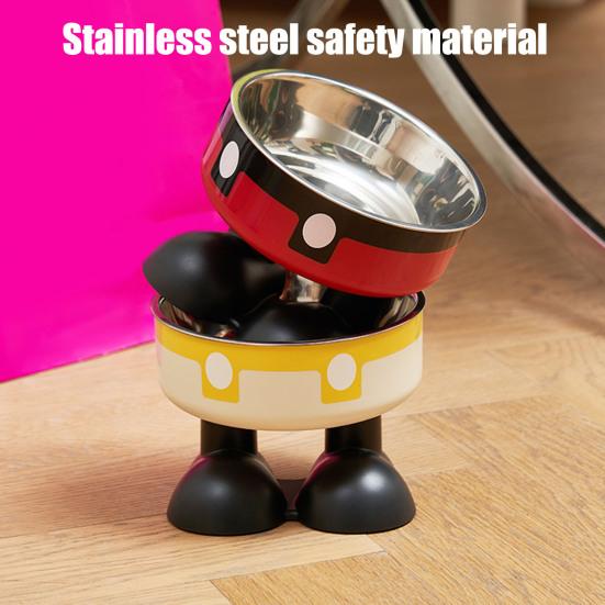 Elevated Cat Bowls Stainless Steel Pet Dish with Non-Slip Base Removable Pet Bowls for Food Water Wide Shallow Cat Dish