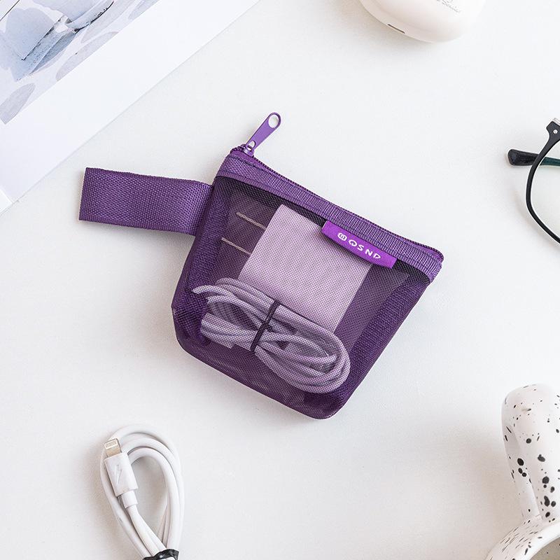 Large Capacity Mesh Zipper Bag for Coins, Keys, Cables, Earphones, and Phone Accessories