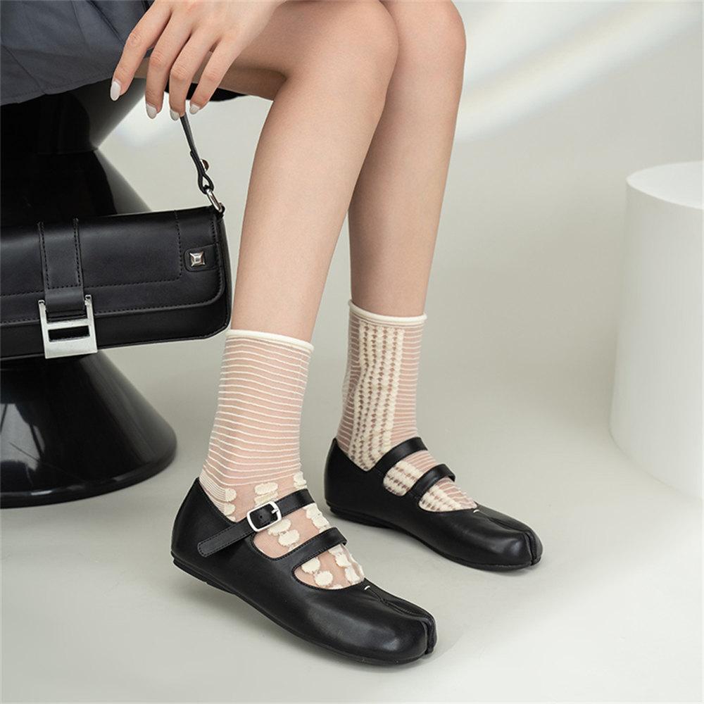 2024 Letní Dámské Boty s Rozdělenou Špičkou Trendové Černé Pohodlné Chůze Mary Jane Baleríny Vysoké Kvality