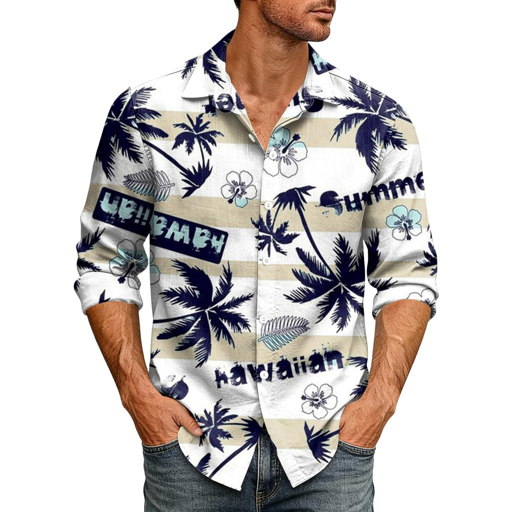 Hawaii Print - Men's Casual Long-Sleeved Shirt