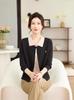 Chic Red Lapel Sweater for Women, Ideal for Spring/Autumn, Knitted Cardigan, Faux Two-Piece Design for Middle-Aged Style.
