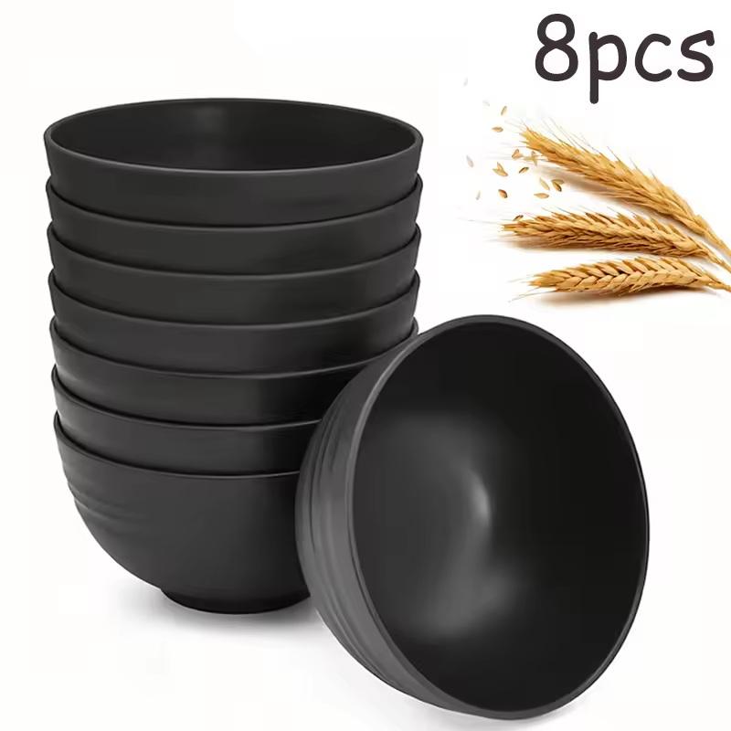 4/6/8Pcs Black Unbreakable Plastic Bowls Fruit Salad Bowl Microwave Dishwasher Safe Home Kitchen Daily Use