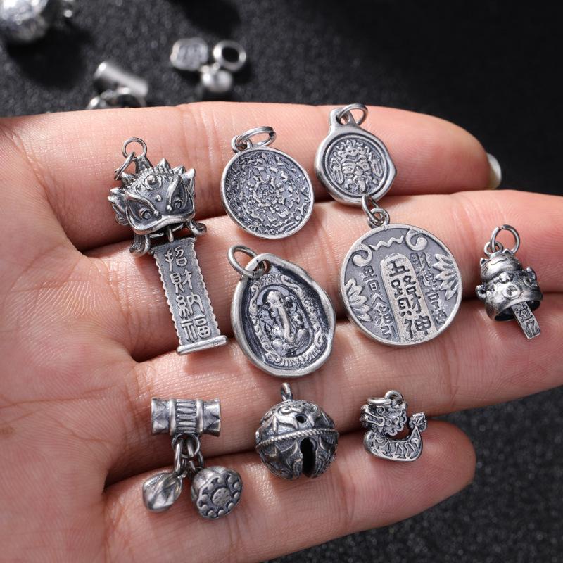 Color-Preserving Distressed Silver Persimmon Lucky Cat Pendant DIY Handmade Bracelet with Tibetan Silver Accessories