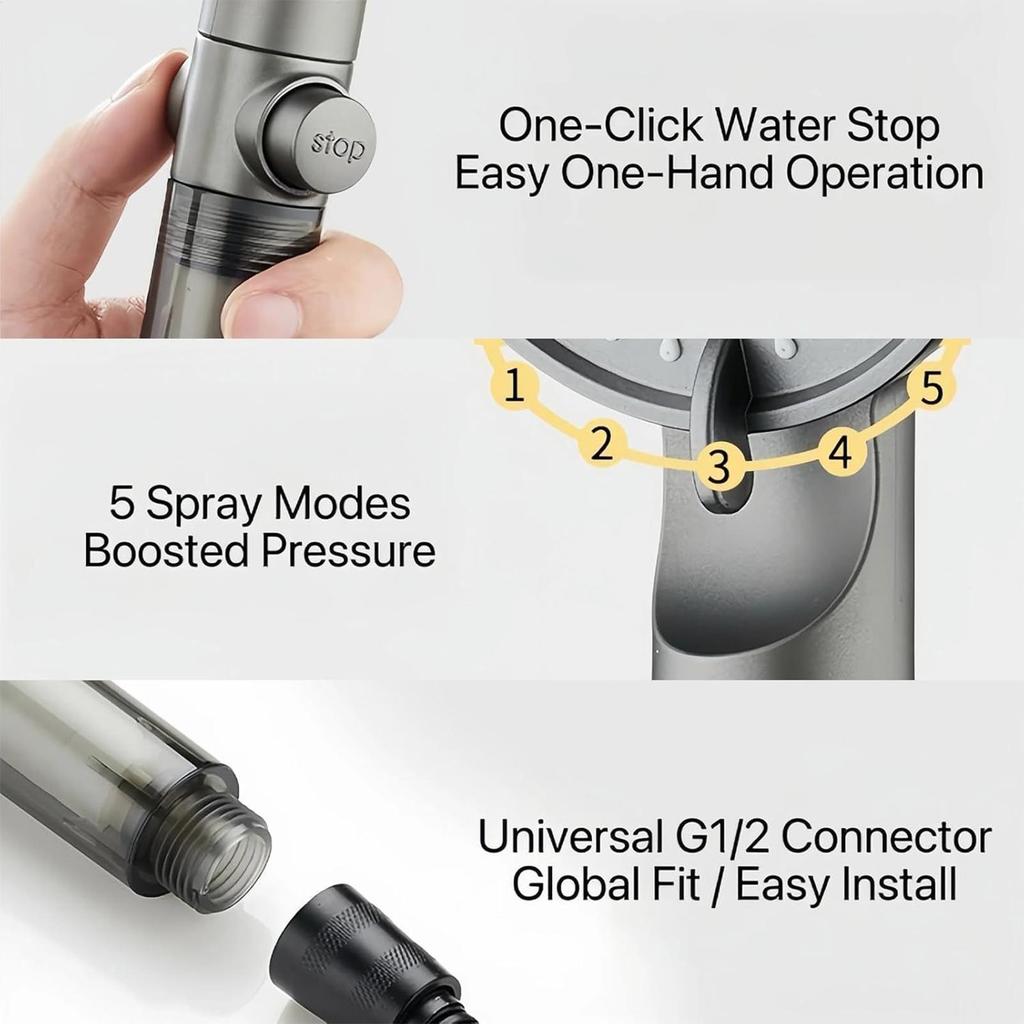 5 Modes Shower Head Built-in Filter, High Pressure Shower Head, Silicone Shower Nozzles, Shower Head 5pcs Filters Replacements