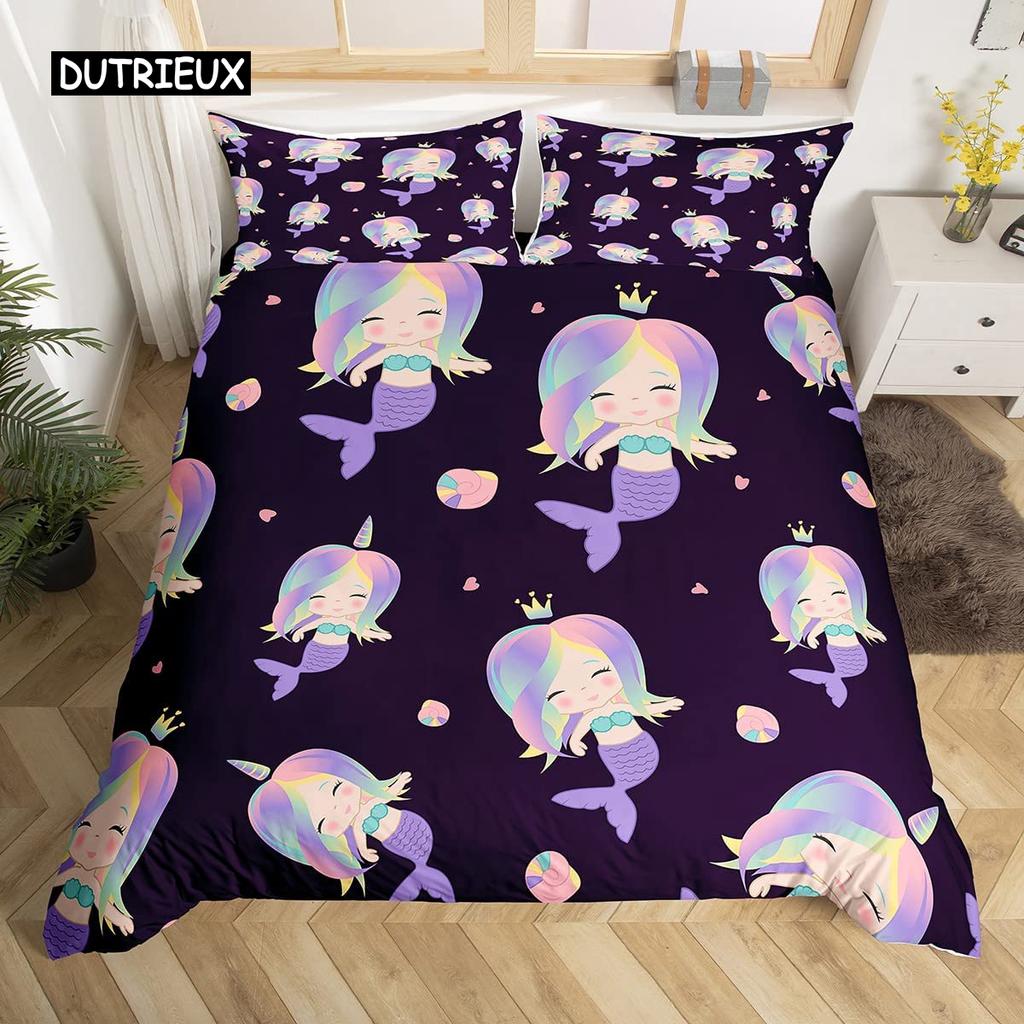 Dolphin Comforter Cover King Size Cute Unicorn Duvet Cover Cartoon Animal Pattern Bedding Set Blue Ocean Beach Theme Quilt Cover