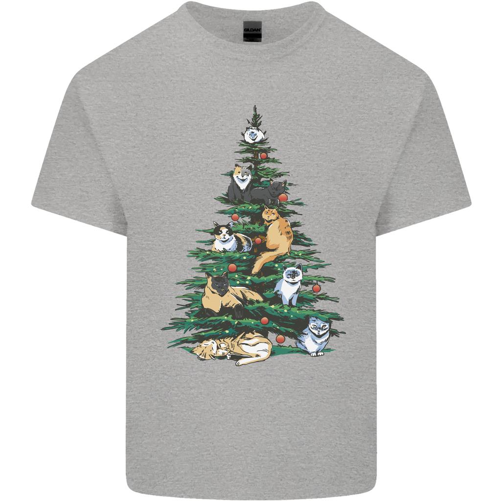 Cat Christmas Tree Unisexs Light Cotton TShirt