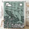Oceanic Whale Dolphin Print Shower Curtain Set for Bathroom Decor Modern Style Waterproof Fabric Multiple Sizes Available (Green