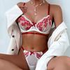 Ultra-thin Sexy Transparent Embroidery Steel Ring Gathers Women's Backless White Bra Underwear Set