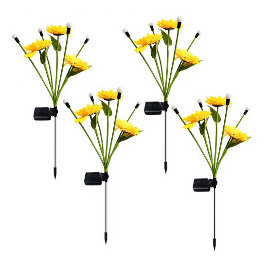 Solar Sunflower Garden Light, Waterproof Outdoor Lawn Lamp with Firefly LED Lights, Automatic On/Off Solar Powered Landscape Lamp Patio Walkway