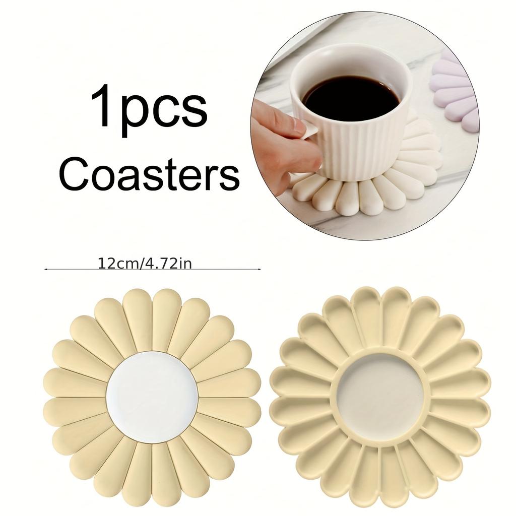 1A silicone pad | Anti-slip and heat-resistant Modern Daisy Flower Design Easy-to-clean cup mats and pot holders Suitable for kitchen