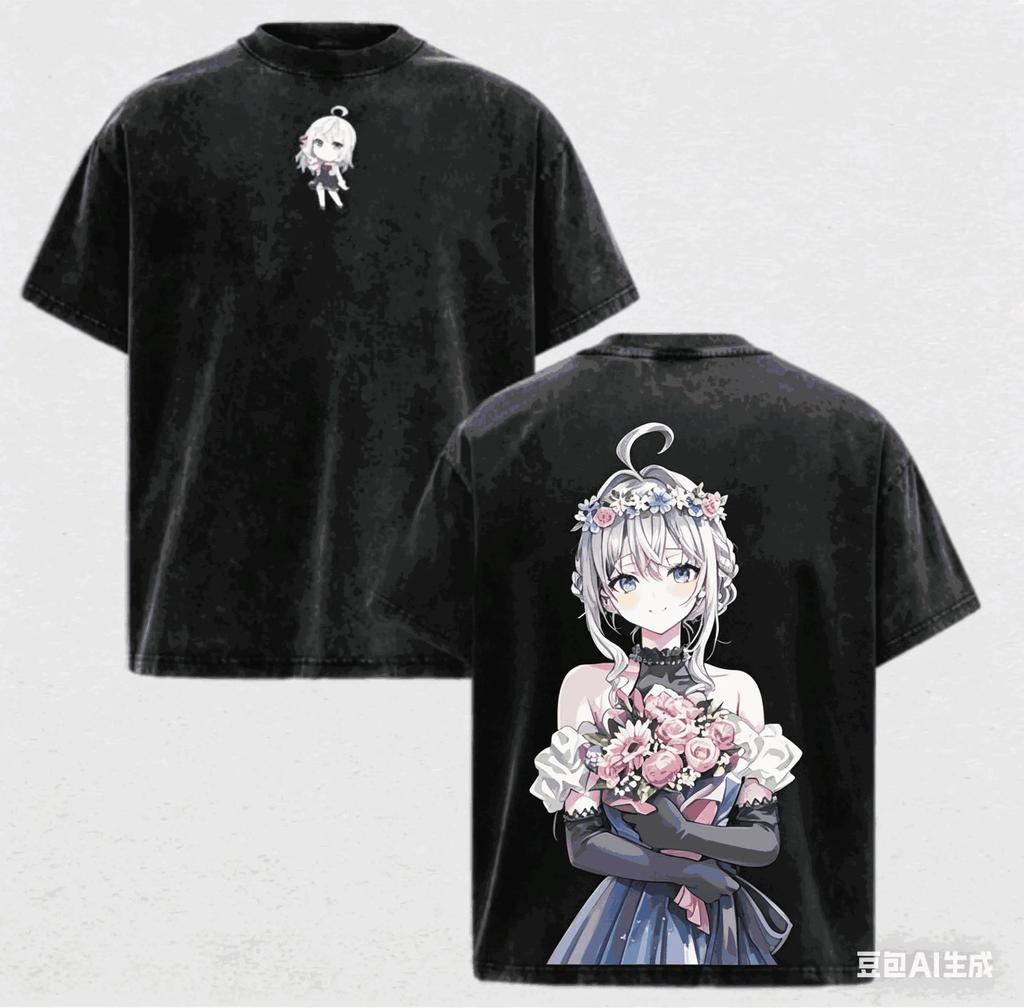 Stylish Washed Black "Alya Sometimes Hides Her Feelings In Russian" Anime Casual Cotton Short-Sleeve T-Shirt