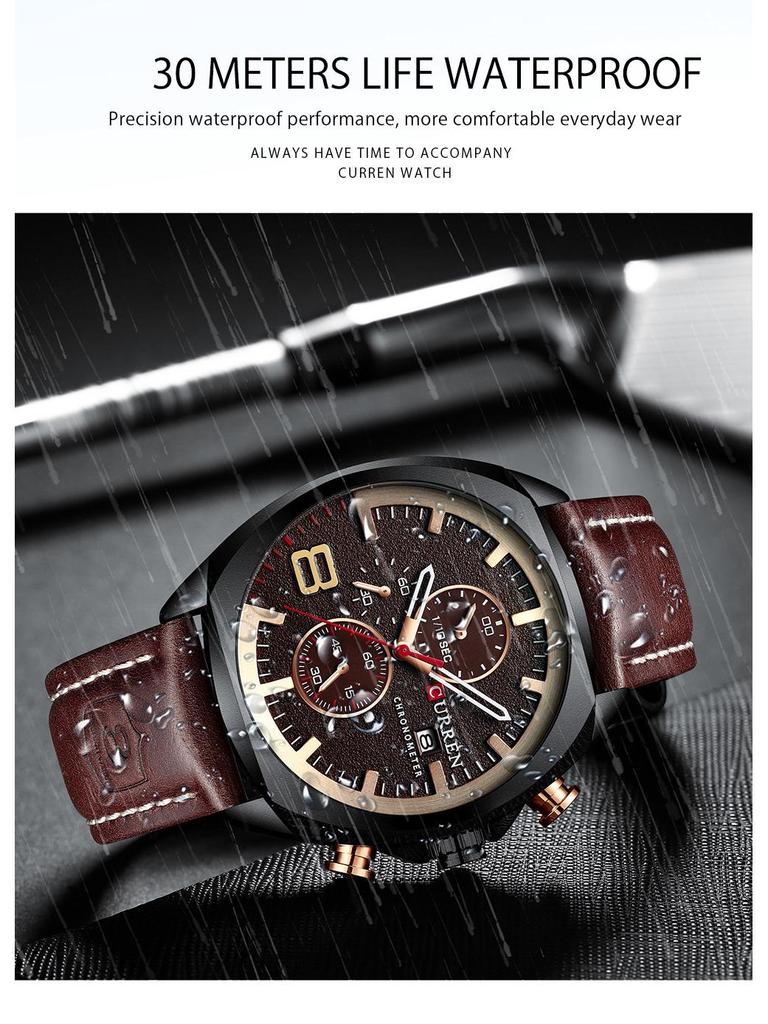 CURREN 8324 Runde Wasserdichte Lederarmband Sechszeiger Multifunktionskalenderuhr