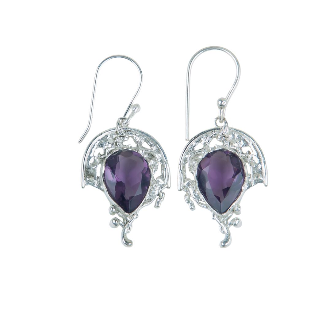 Amethyst Gemstone 925 Sterling Silver Jewelry Handcrafted Dangle Earrings 1.73" CE-5-2
