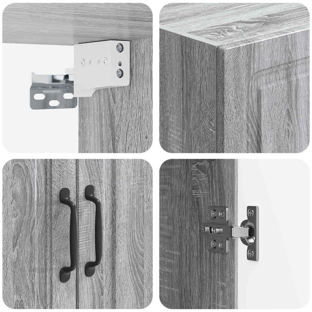 Wall Mounted Cabinet Gray Sonoma 66 x 34.5 x 90 cm Engineered Wood