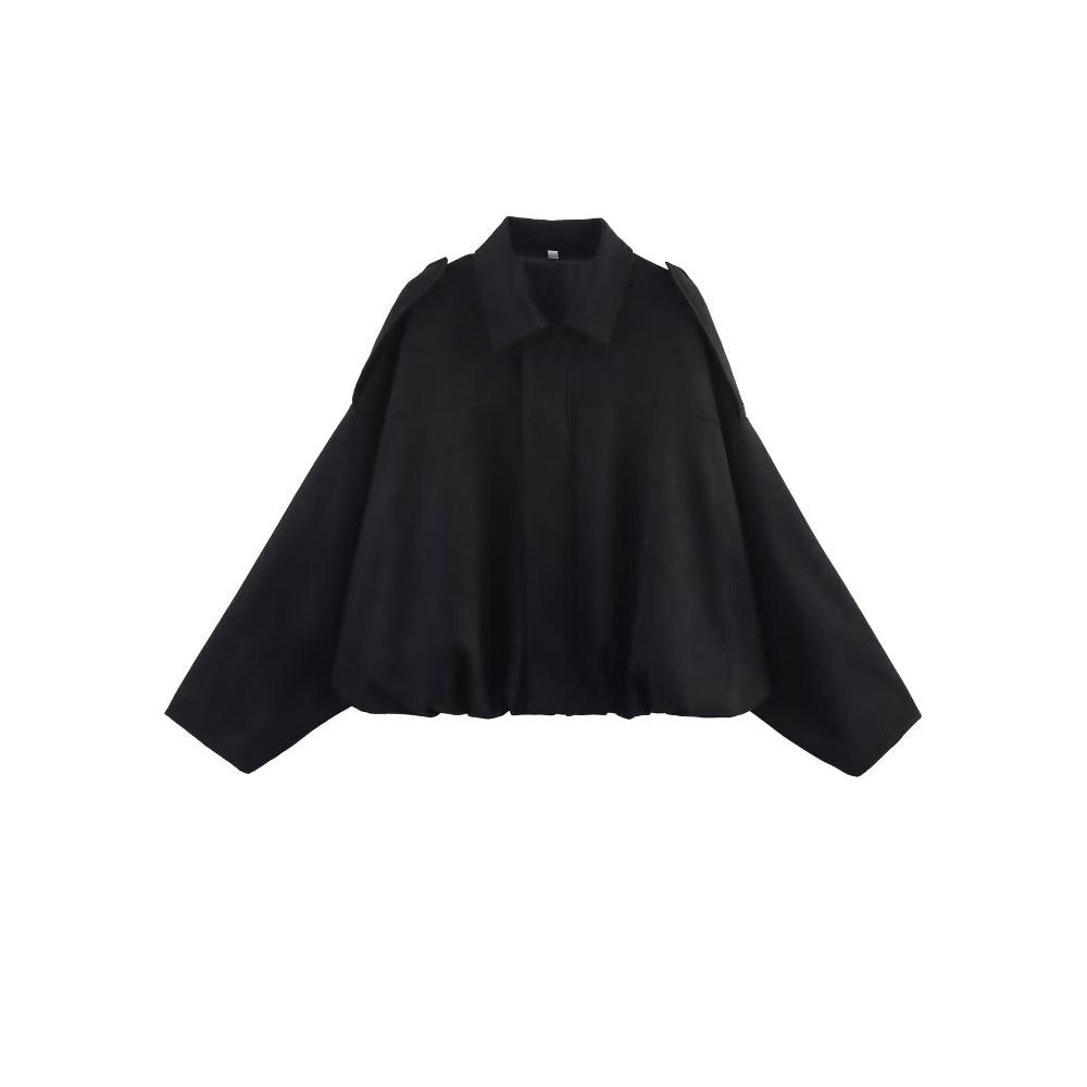 Women's Polo Neck Long Sleeve Bomber Jacket Loose Fit Streetwear Outerwear Suede Texture Coat