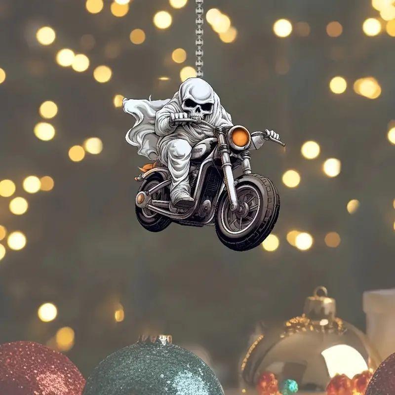 Halloween Skull Themed Riding Motorcycle Pattern Pendant For Decor Holiday