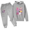 Winter Boy And Girls Color Long Sleeved Hooded Sweatshirt Two Piece Set Of Top And Pants