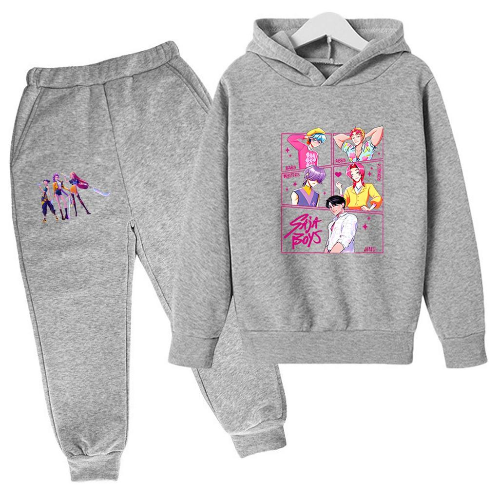 Winter Boy And Girls Color Long Sleeved Hooded Sweatshirt Two Piece Set Of Top And Pants