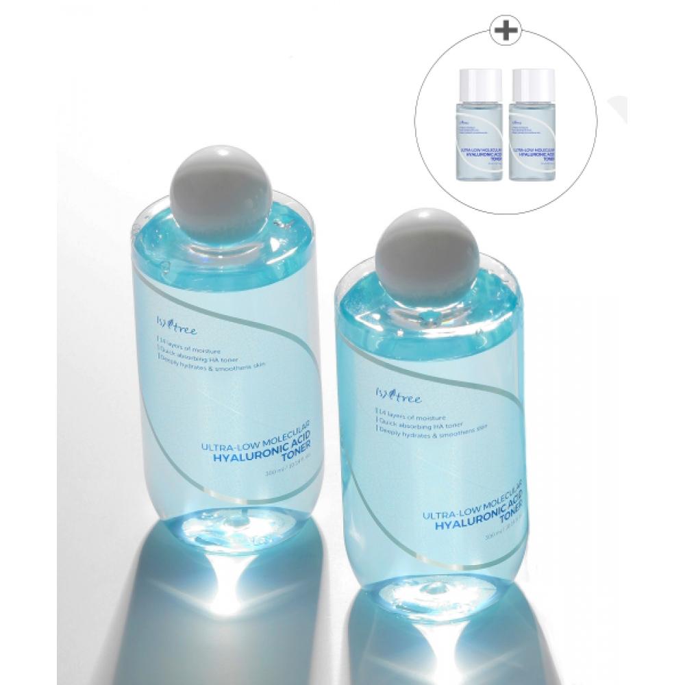 Isntree [2pack] Ultra Low Molecule Hyaluronic Acid Toner 300ml  + Free  Ultra Low Molecule Hyaluronic Acid Toner 20ml 2 Pcs NONE