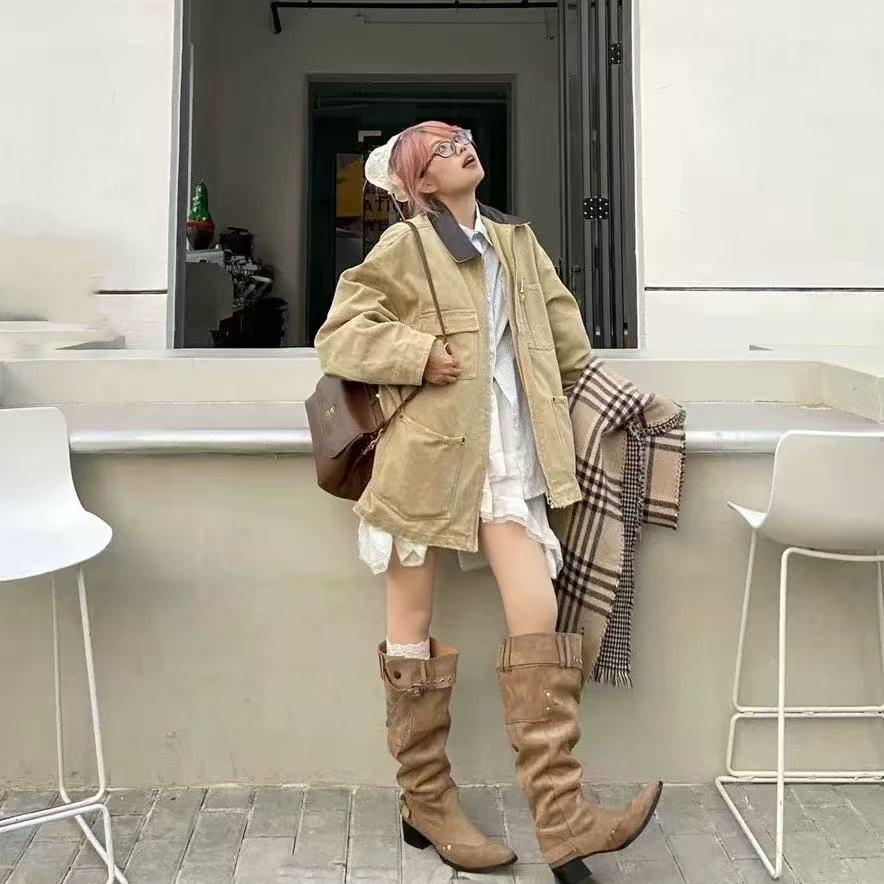 2025 Autumn and Winter New High-heeled Boots Women's Pointed Head Thick Heel European and American Elastic Big Tube Circumference Tall Knight Stack