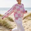 2026 New Plaid Knit Round Neck Women's Sweater - Loose, Versatile Long Sleeve