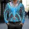 Men Collared Shirt Dark Blue Light Leaf Floral Silhouette Print Long Sleeve Button Down Top
