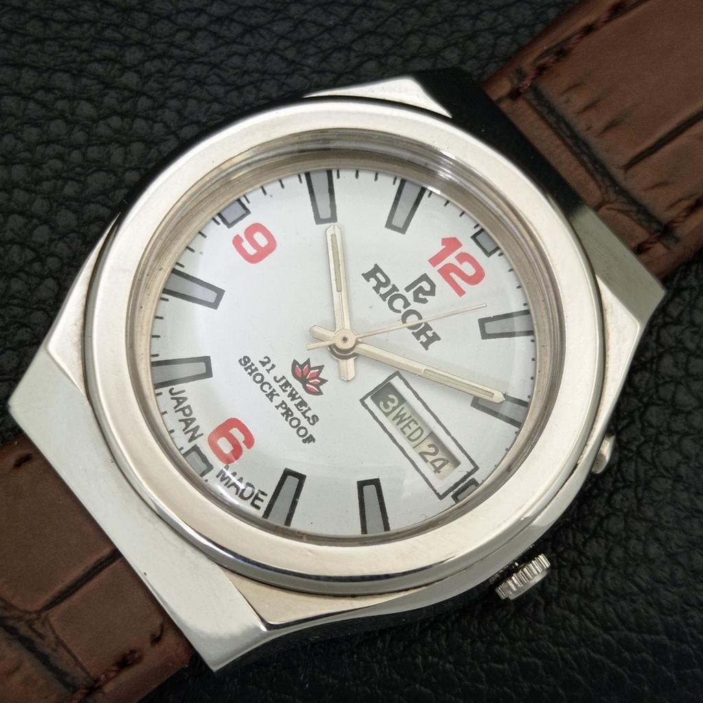 JAPAN VINTAGE RICOH R31 AUTOMATIC MENS WHITE COLOR DIAL WATCH a707716-1