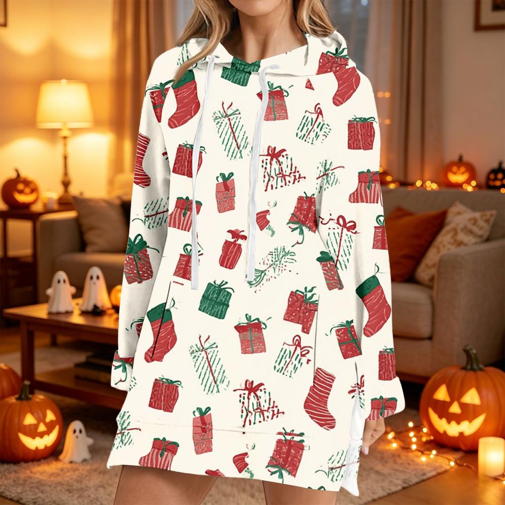 Women's Casual Long Sleeve Christmas Print Hoodie for Winter Holiday