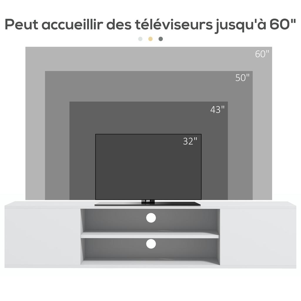 Floating TV Stand Cabinet for TVs Up To 60", Wall Mounted TV Unit with Open Shelf, Storage Cupboards and Cable Management for Living Room, White