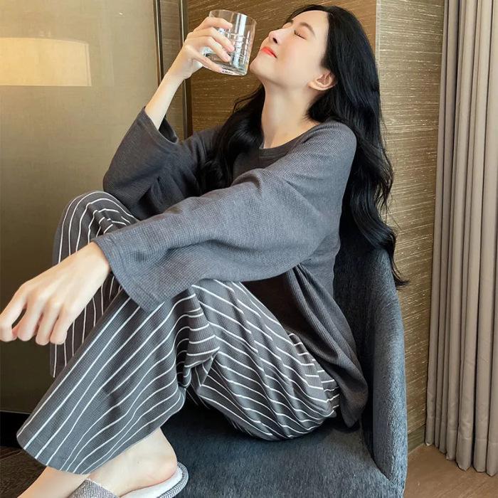 

Женская пижама с длинными рукавами, весна-осень 2023 г., легкая, большого размера, домашняя одежда XL-XXL